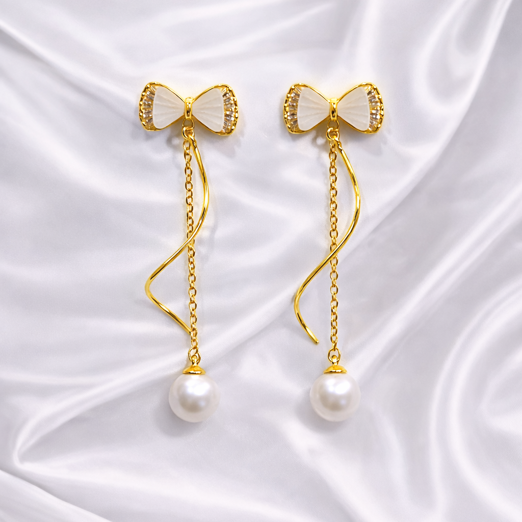 Bow Pearl Drop Earrings